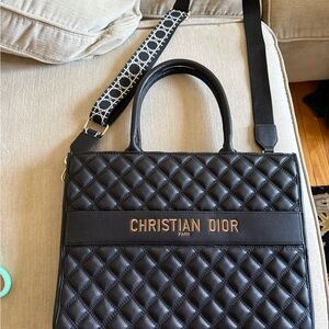 Black Quilted Designer Inspired CD Tote with Patterned Strap